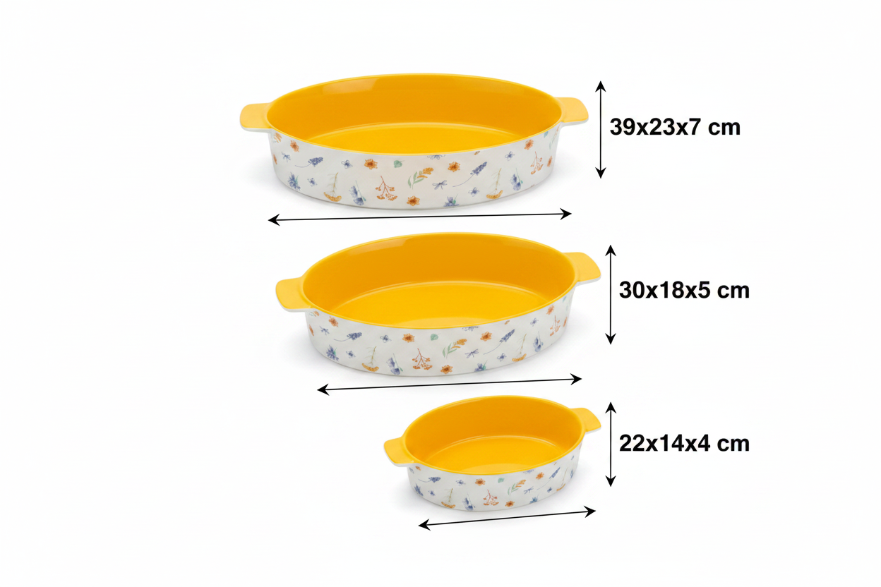 Wildflower Yellow Ceramic Baking Dishes Set