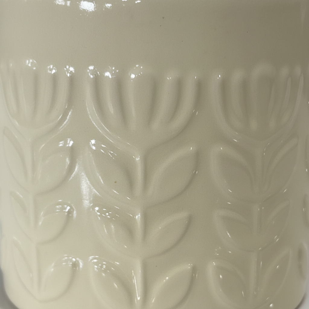 Cream Embossed Tulip Ceramic Mug