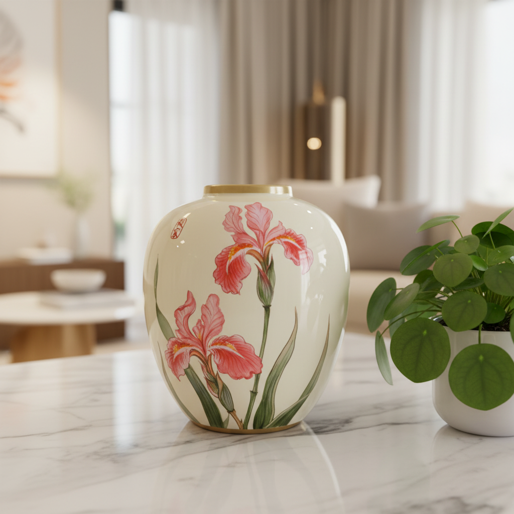 Japanese Iris Ceramic Vase