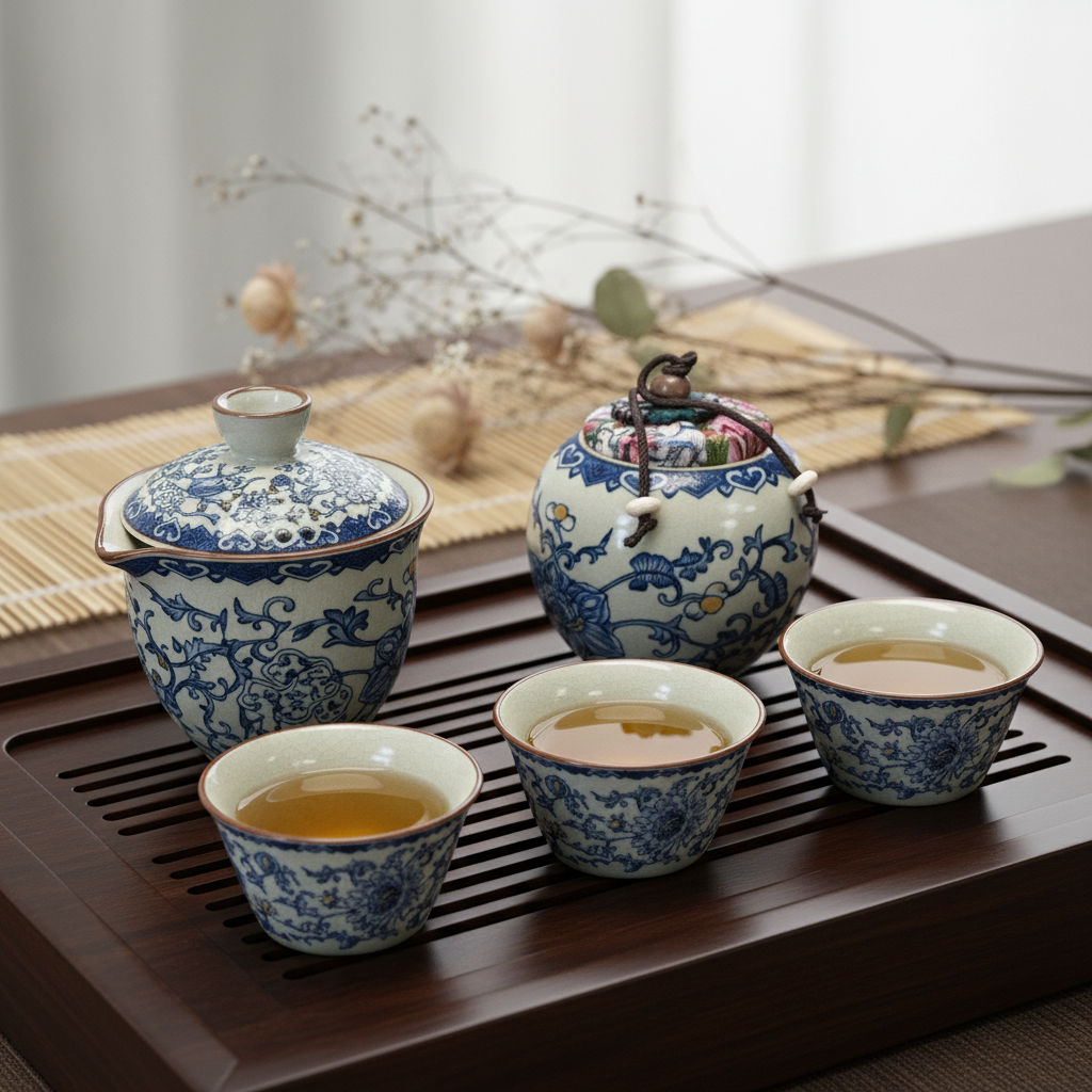 Blue & White Ceramic Travel Tea Set – Gaiwan 200ml