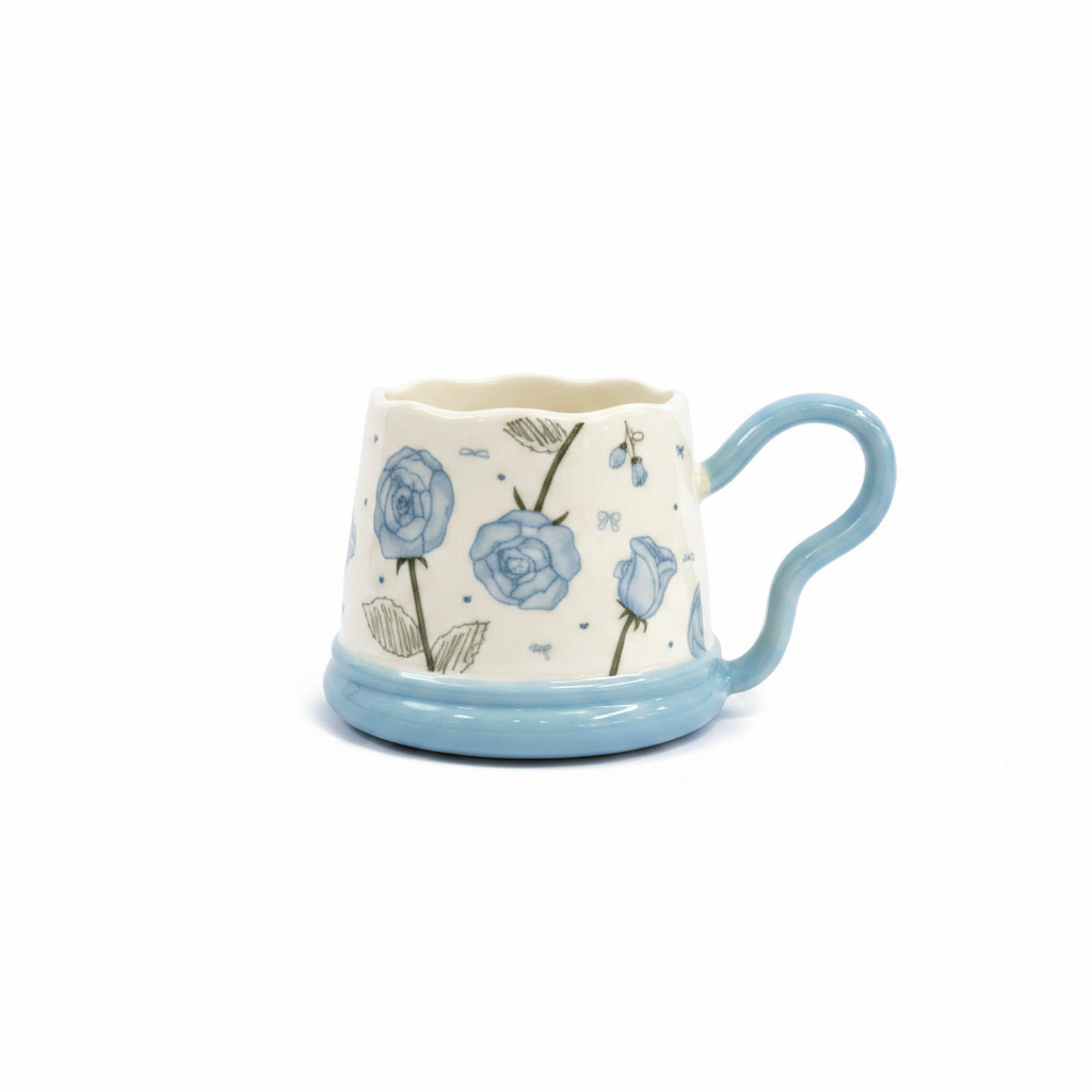 Floral Ceramic Mug with Colored Handle – 350ml