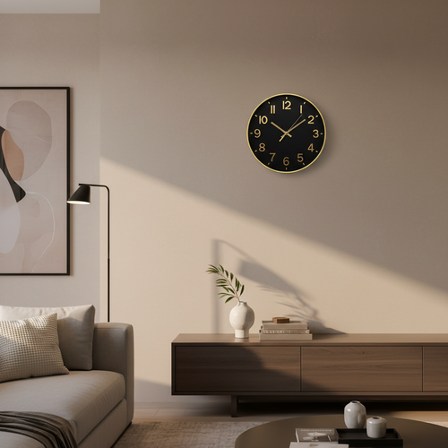 Black & Gold Wall Clock 30cm