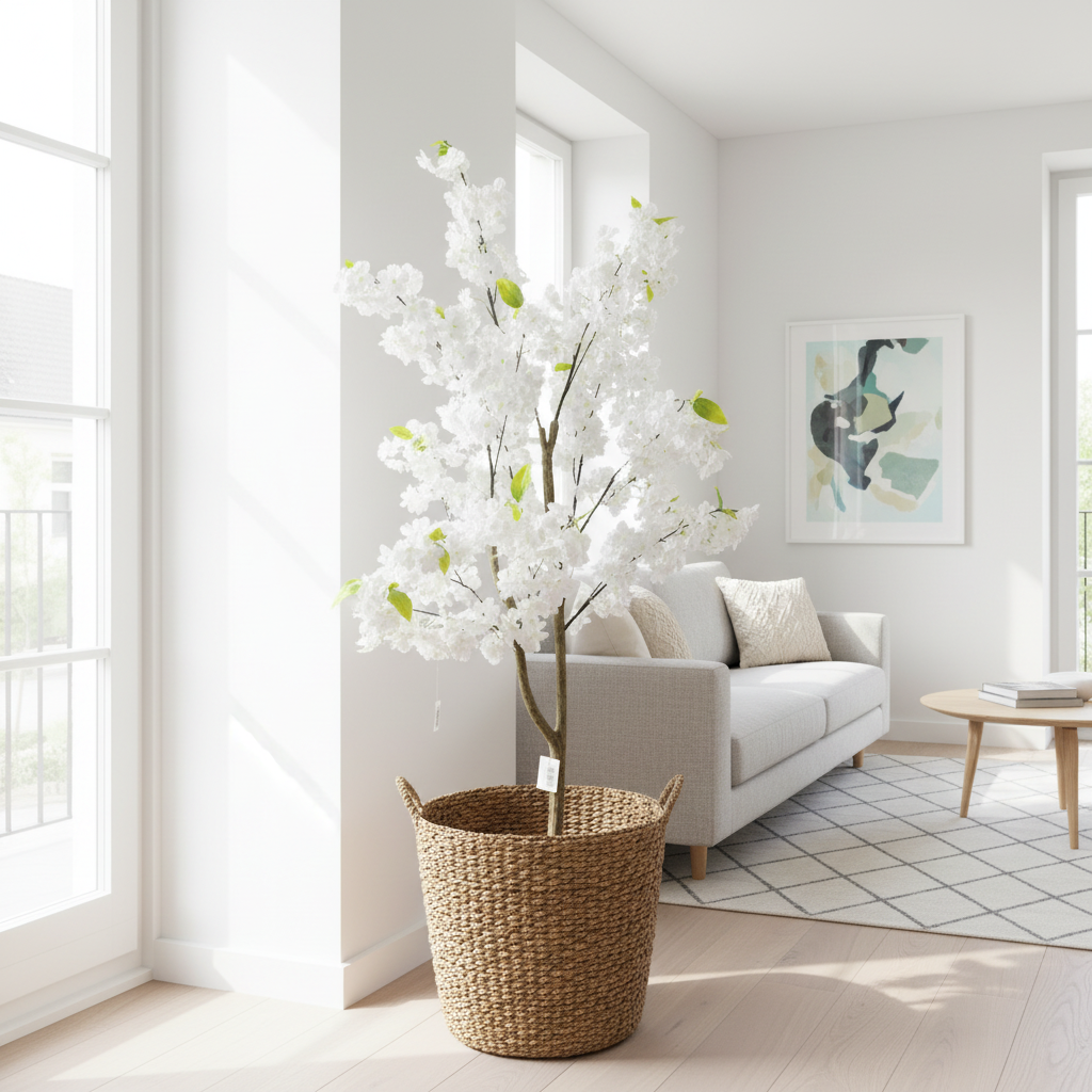 White Cherry Blossom Artificial Tree