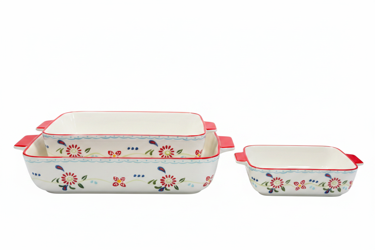 Floral Ceramic Rectangular Baking Dishes Set