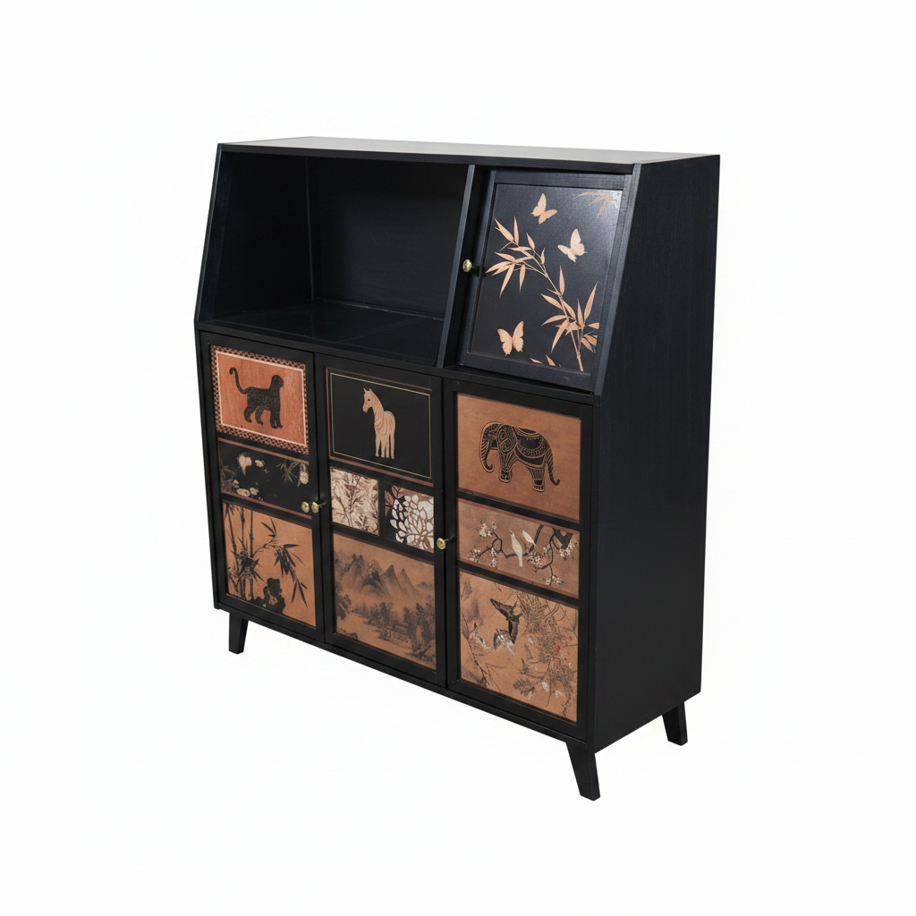 Japanese Art Black Cabinet