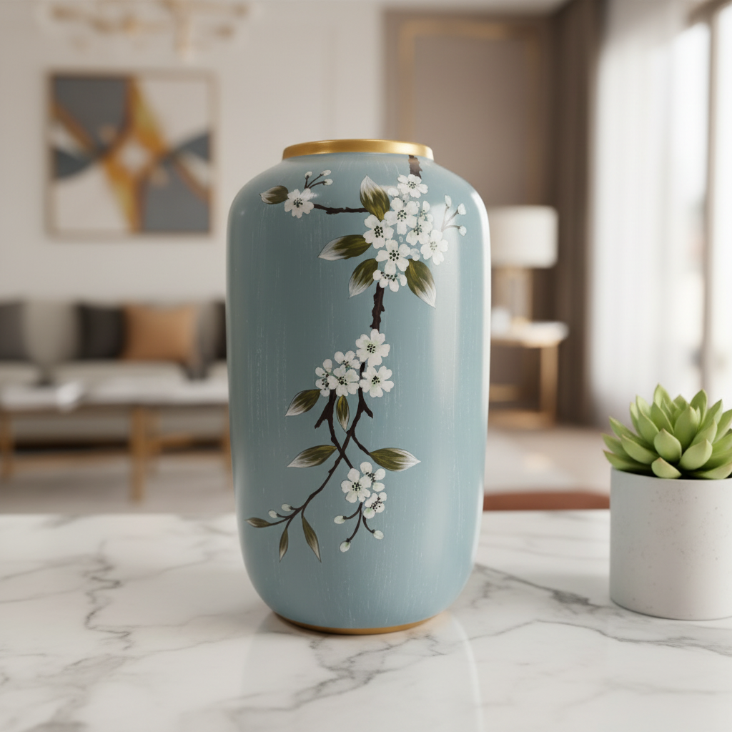 Blue Cherry Blossom Ceramic Vase