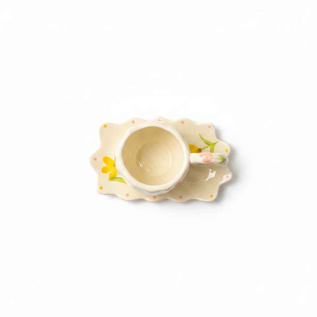 Pink Dots Heart Mug & Saucer 250ml
