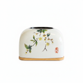 Japanese Blossom Ceramic Tissue Box with Bamboo Base