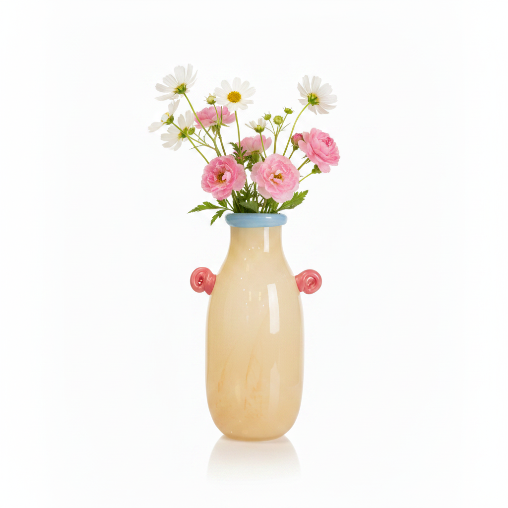 Cream Glass Vase with Coloured Accents