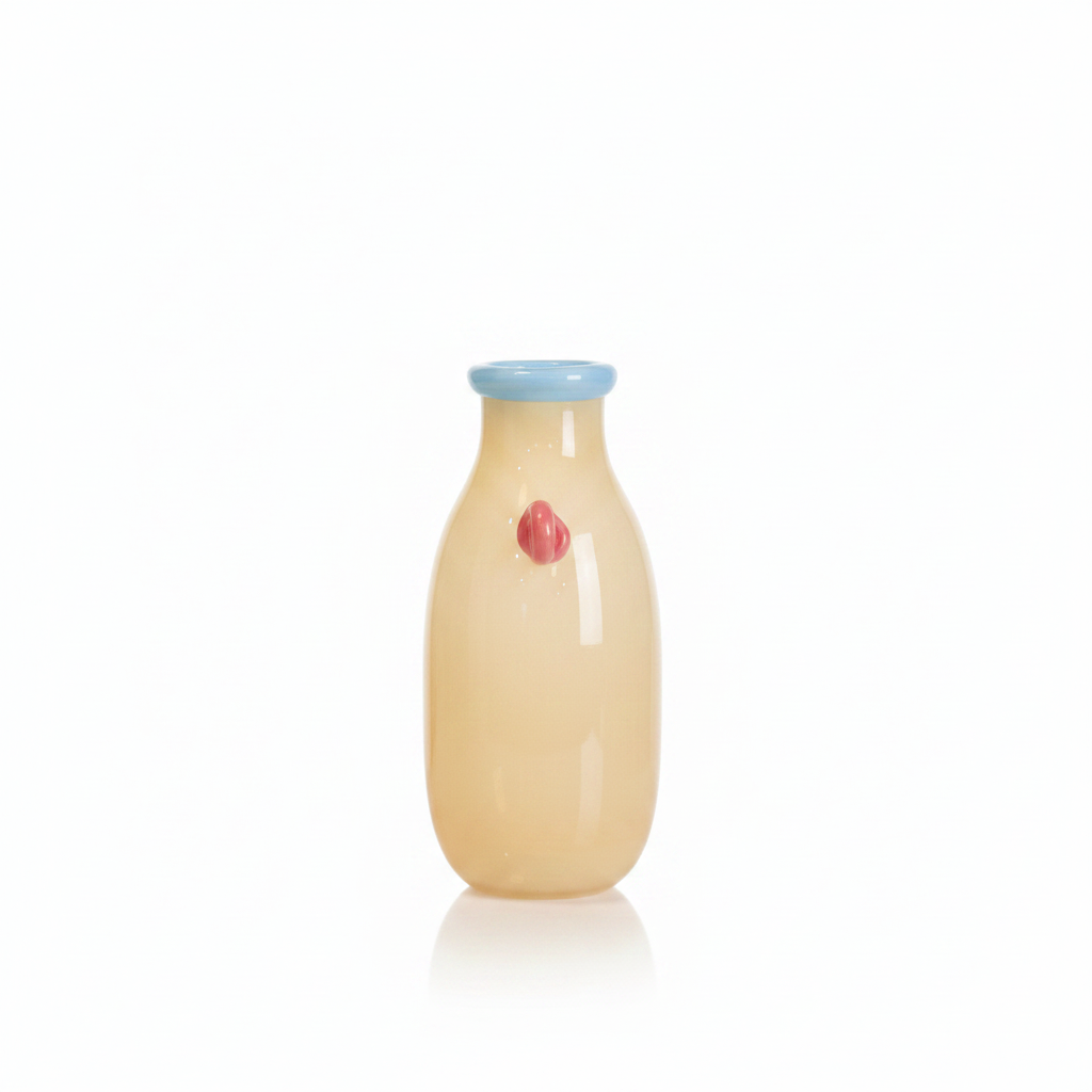Cream Glass Vase with Coloured Accents