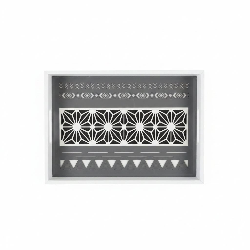 Geometric Grey Wood Tray