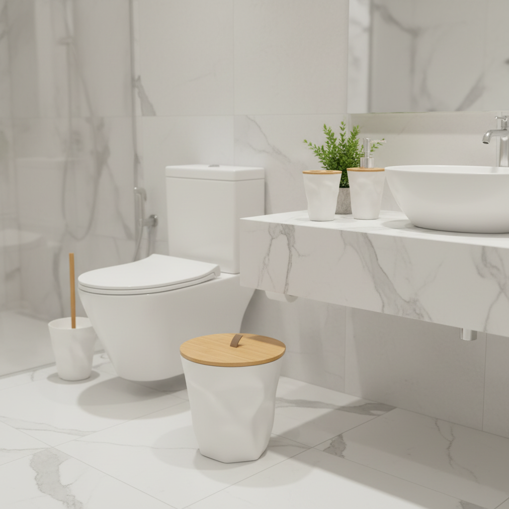 White Crumpled Texture Bathroom Accessories Set – 6 Pieces