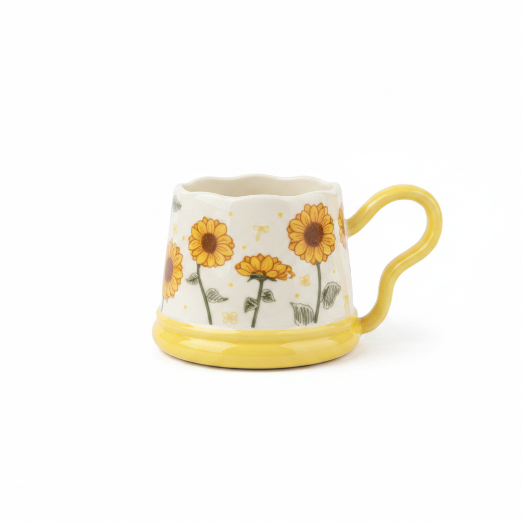 Floral Ceramic Mug with Colored Handle – 350ml