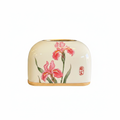 Japanese Iris Ceramic Tissue Box with Bamboo Base