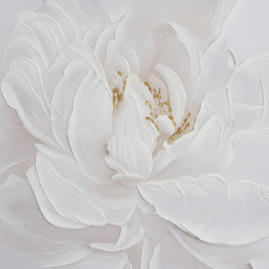 In0077 White Peony Textured Wall Art