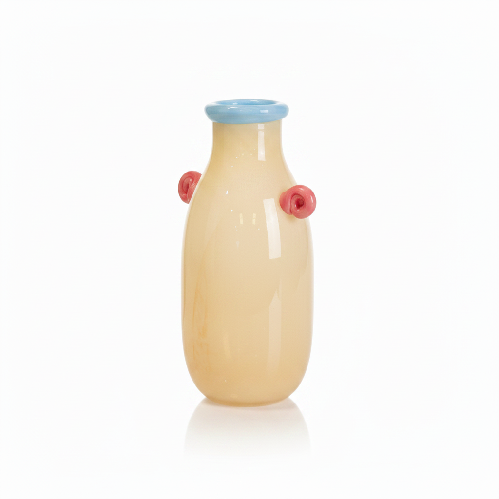Cream Glass Vase with Coloured Accents