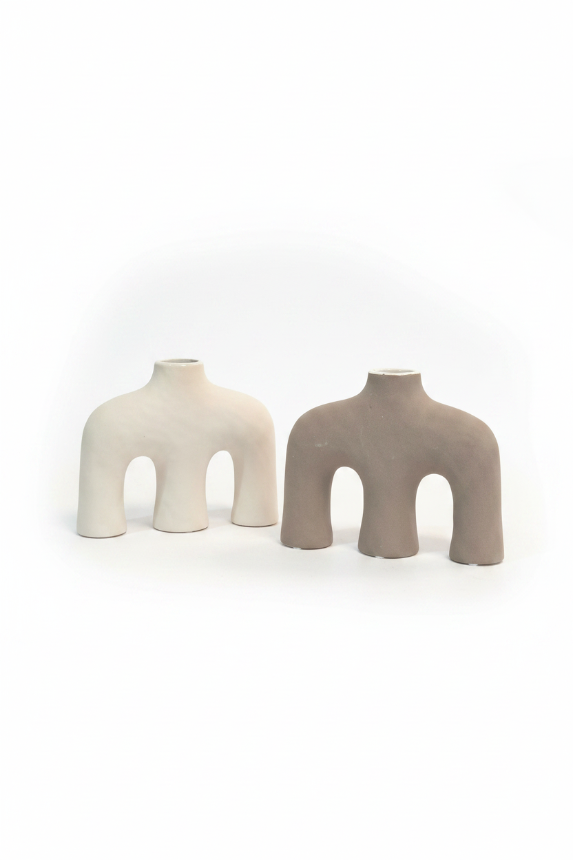 Ceramic Sculptural Arch Vase – Cream & Grey