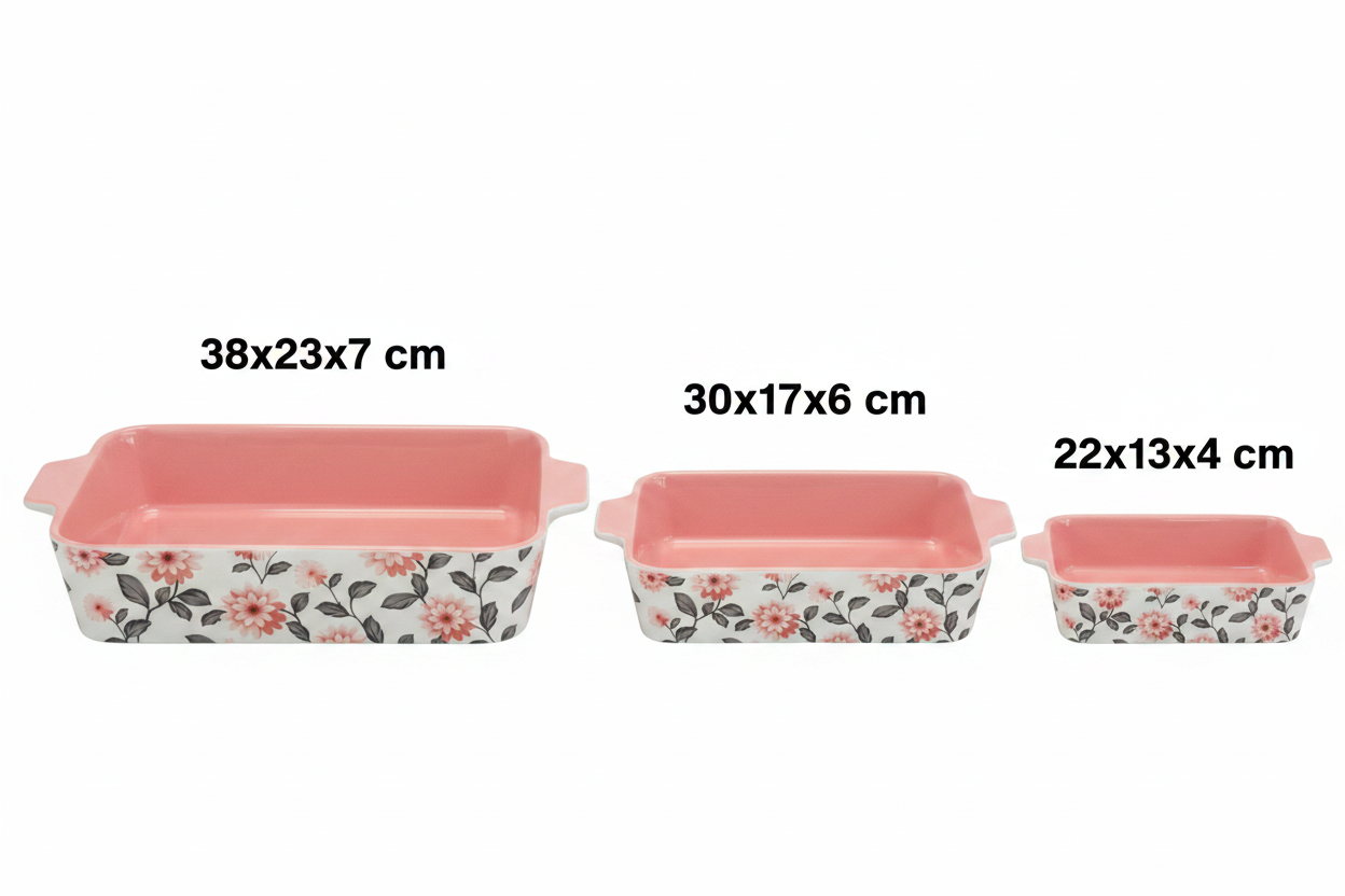 Pink Dahlia Ceramic Baking Dishes Set