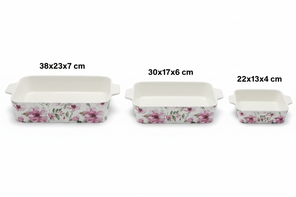 Floral Ceramic Baking Dish Set – 3 Pieces