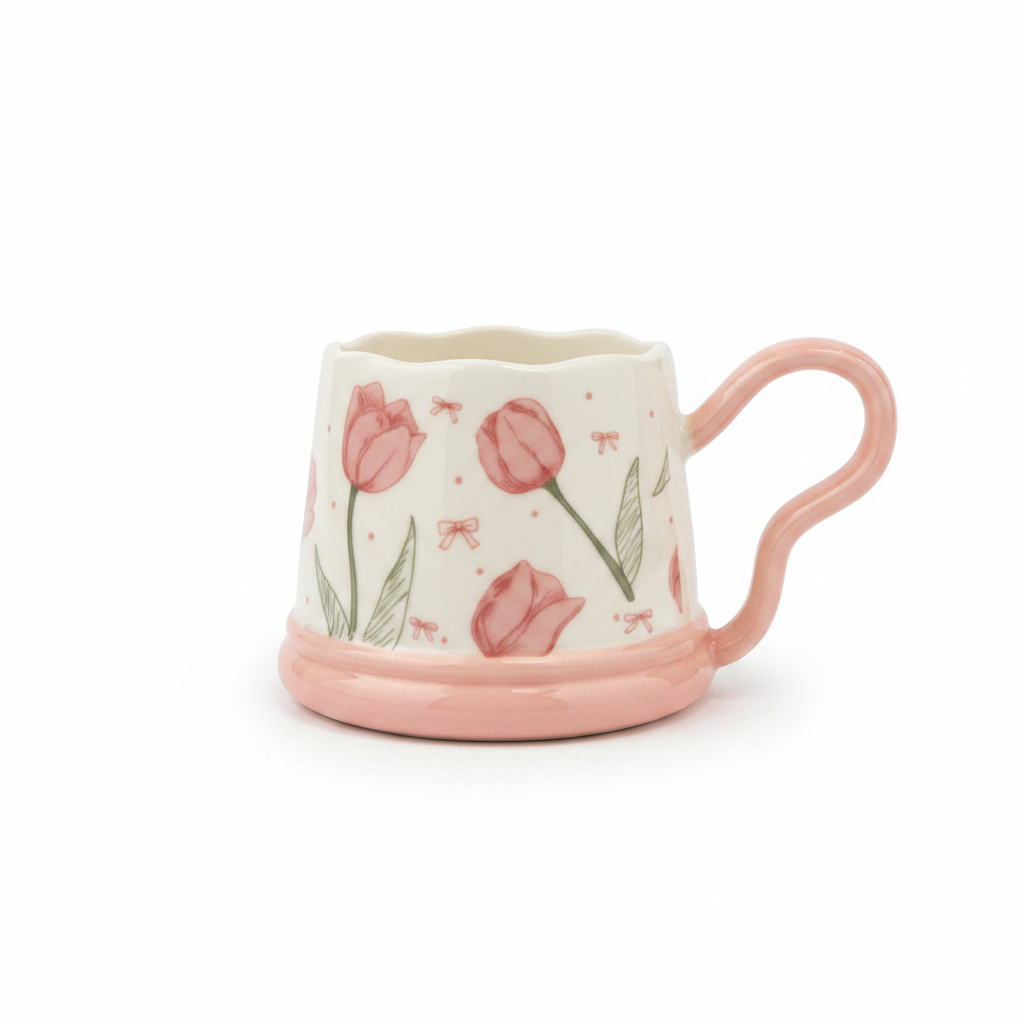 Floral Ceramic Mug with Colored Handle – 350ml