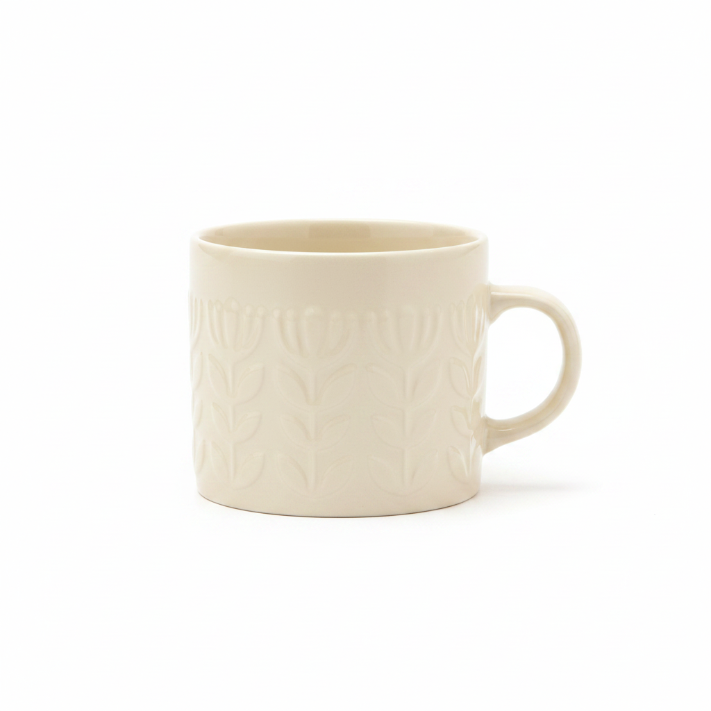 Cream Embossed Tulip Ceramic Mug