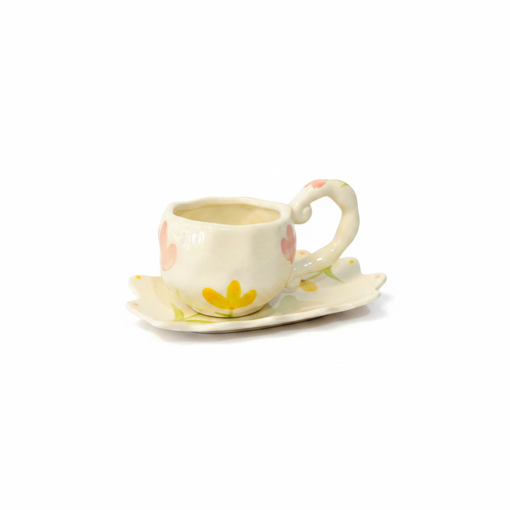 Pink Dots Heart Mug & Saucer 250ml
