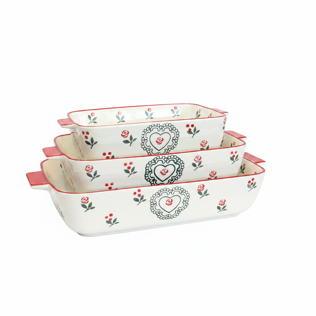 Rose Heart Ceramic Baking Dishes Set
