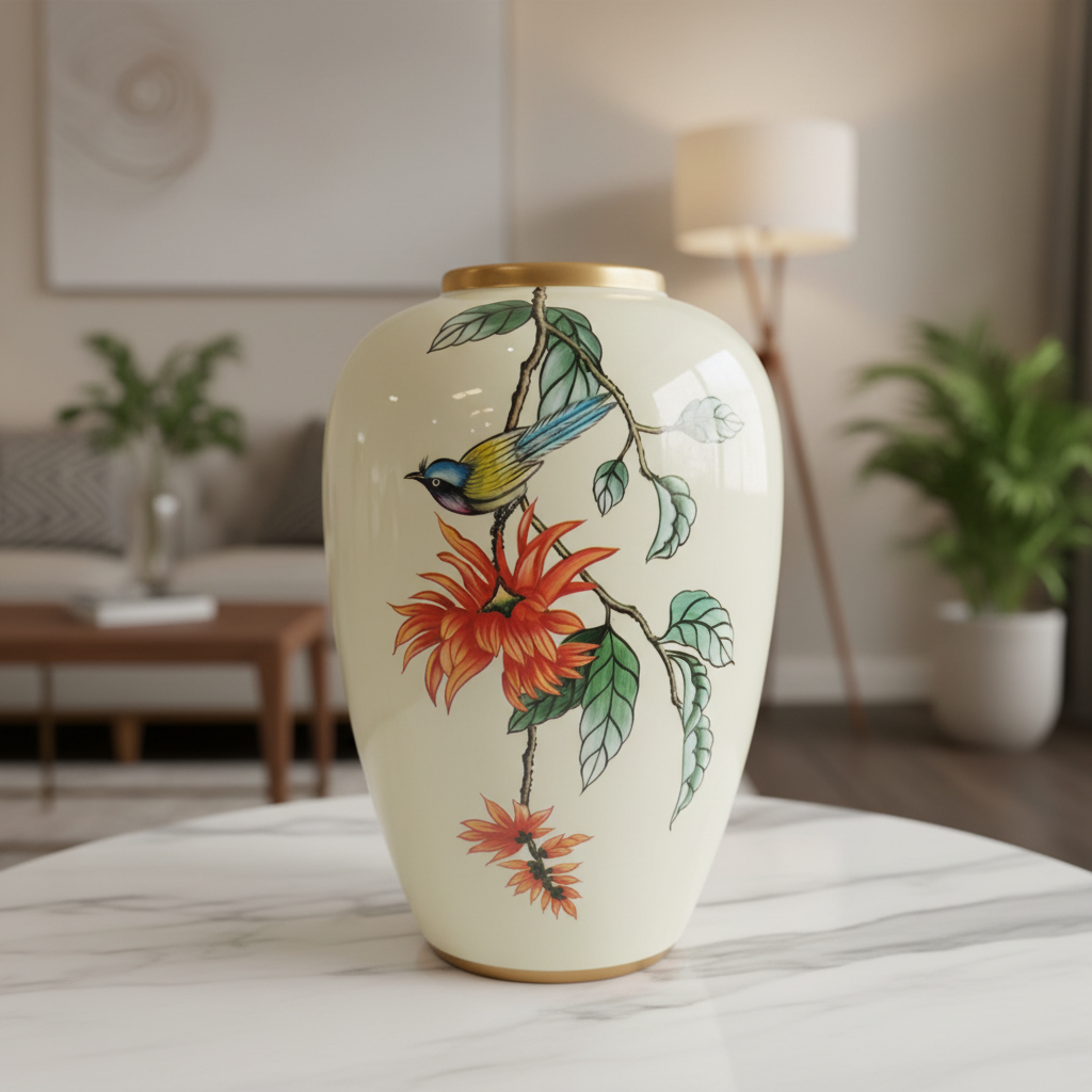 Bird & Blossom Ceramic Vase