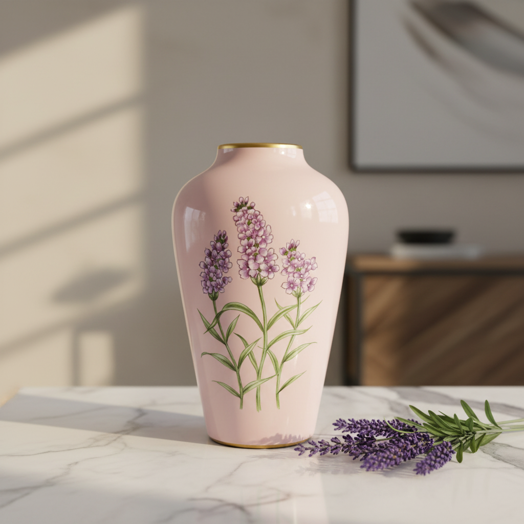 Lavender Ceramic Vase - Hand-Painted Both Sides