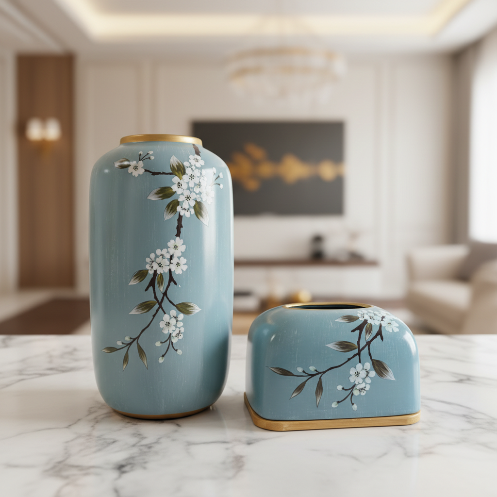Blue Cherry Blossom Ceramic Vase