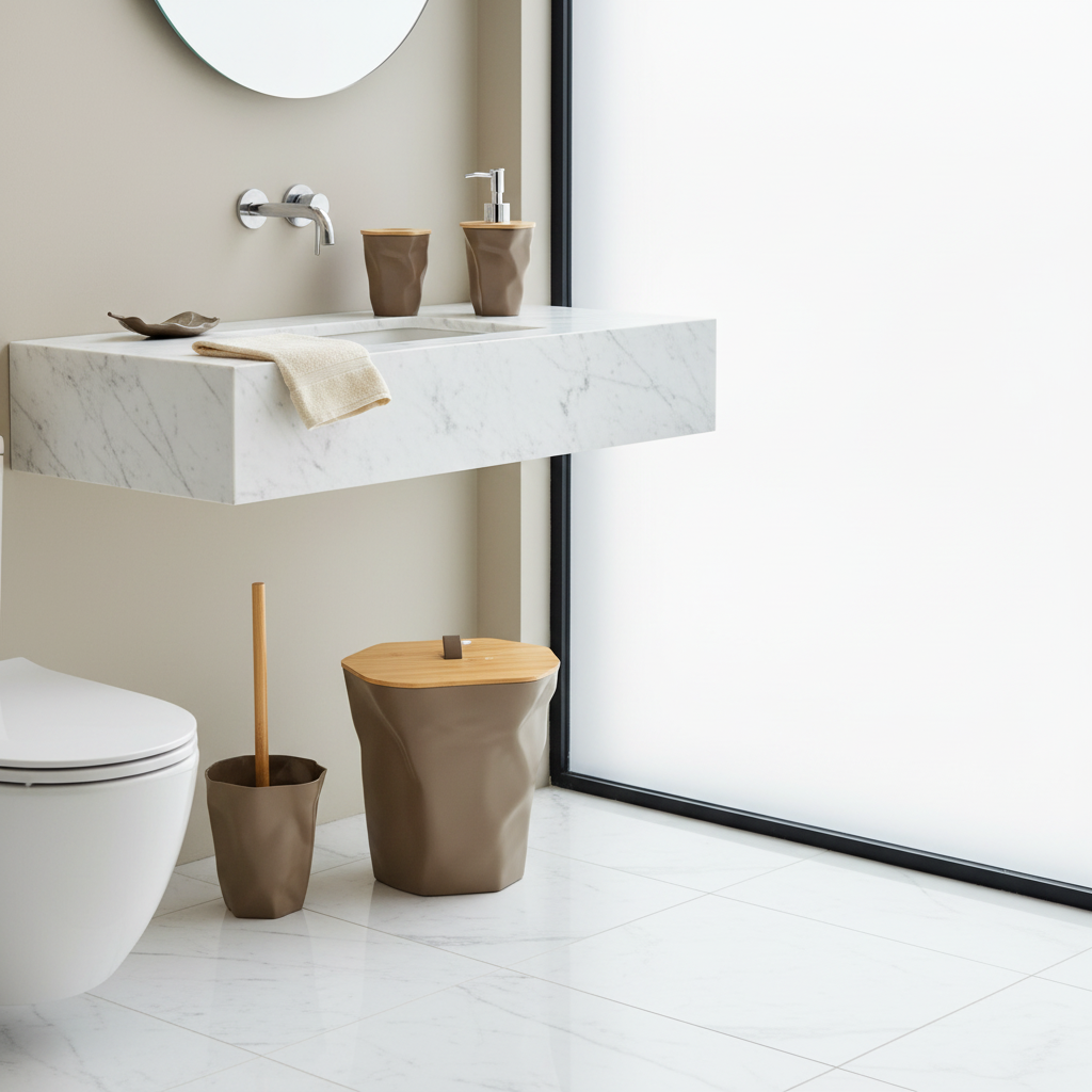 Taupe Crumpled Texture Bathroom Accessories Set – 6 Pieces