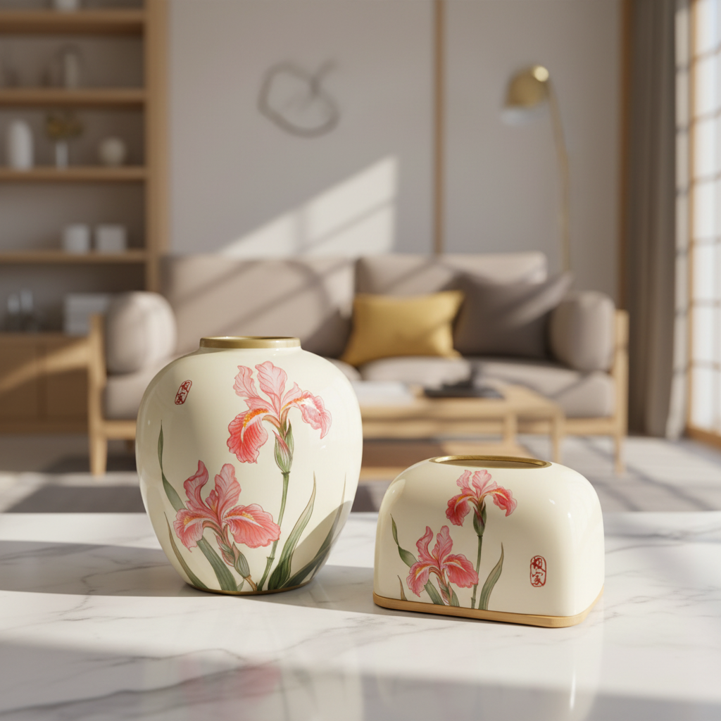 Iris Vase & Tissue Box Together
