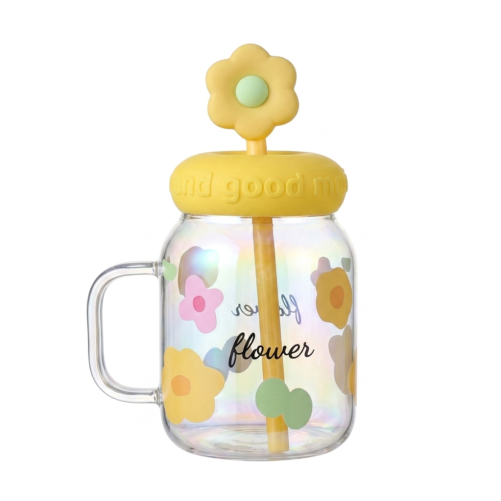 Flower Lid Glass Mug