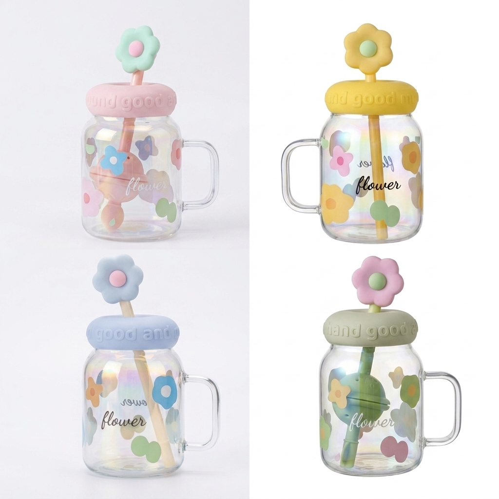 Flower Lid Glass Mug