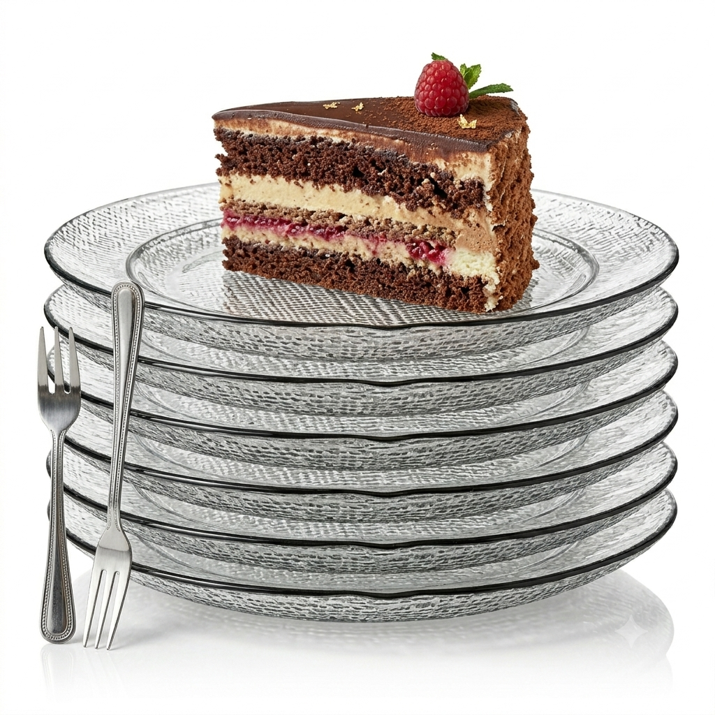 Textured Glass Dessert Plate 15cm – Set of 6