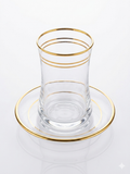 Gold Rim Tea Glass Set - 6 Pieces with Saucers