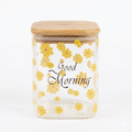 Good Morning Square Glass Storage Jar