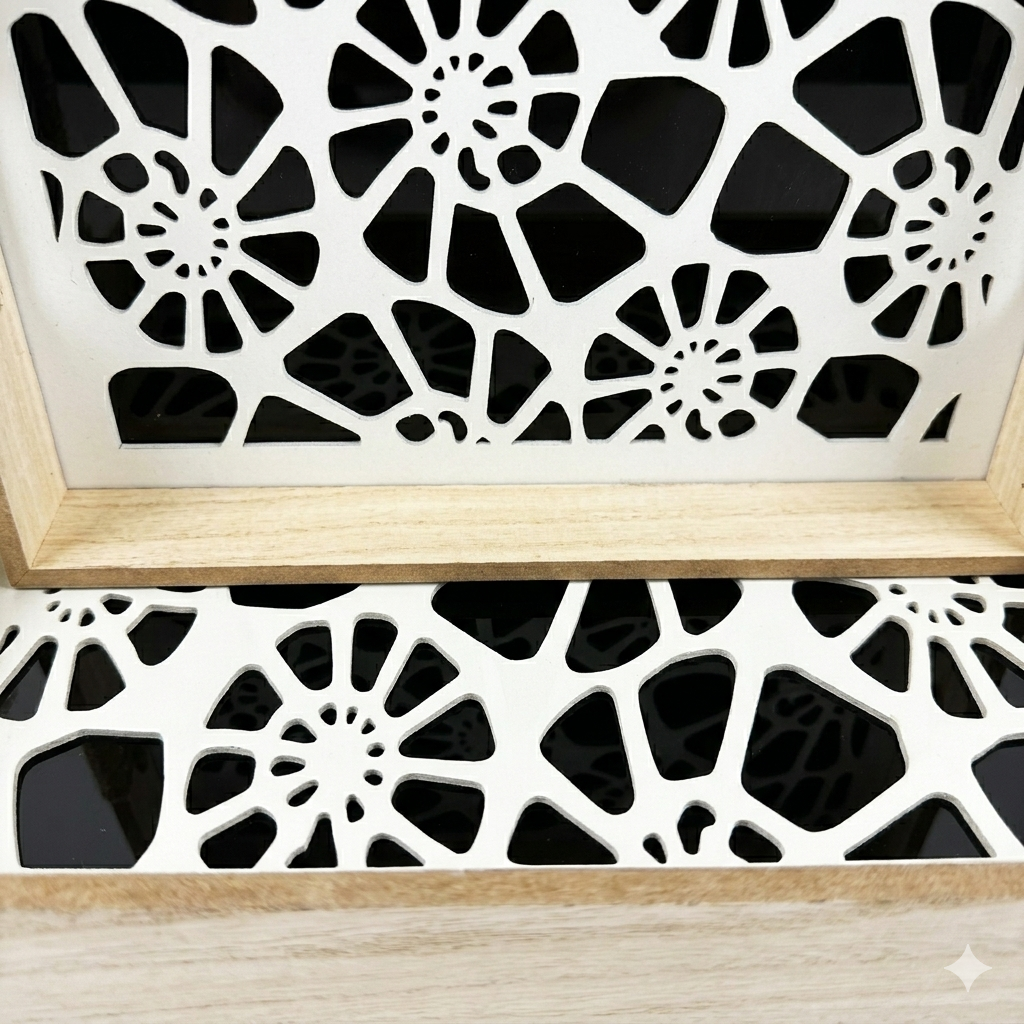 Wood Floral Cutout Tray Set with Rope Handles