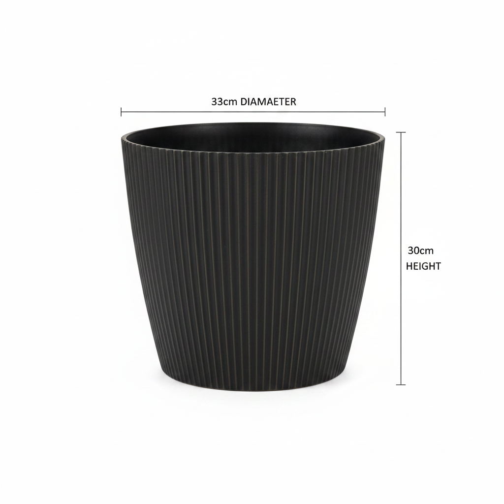 Large Black Ribbed Pot
