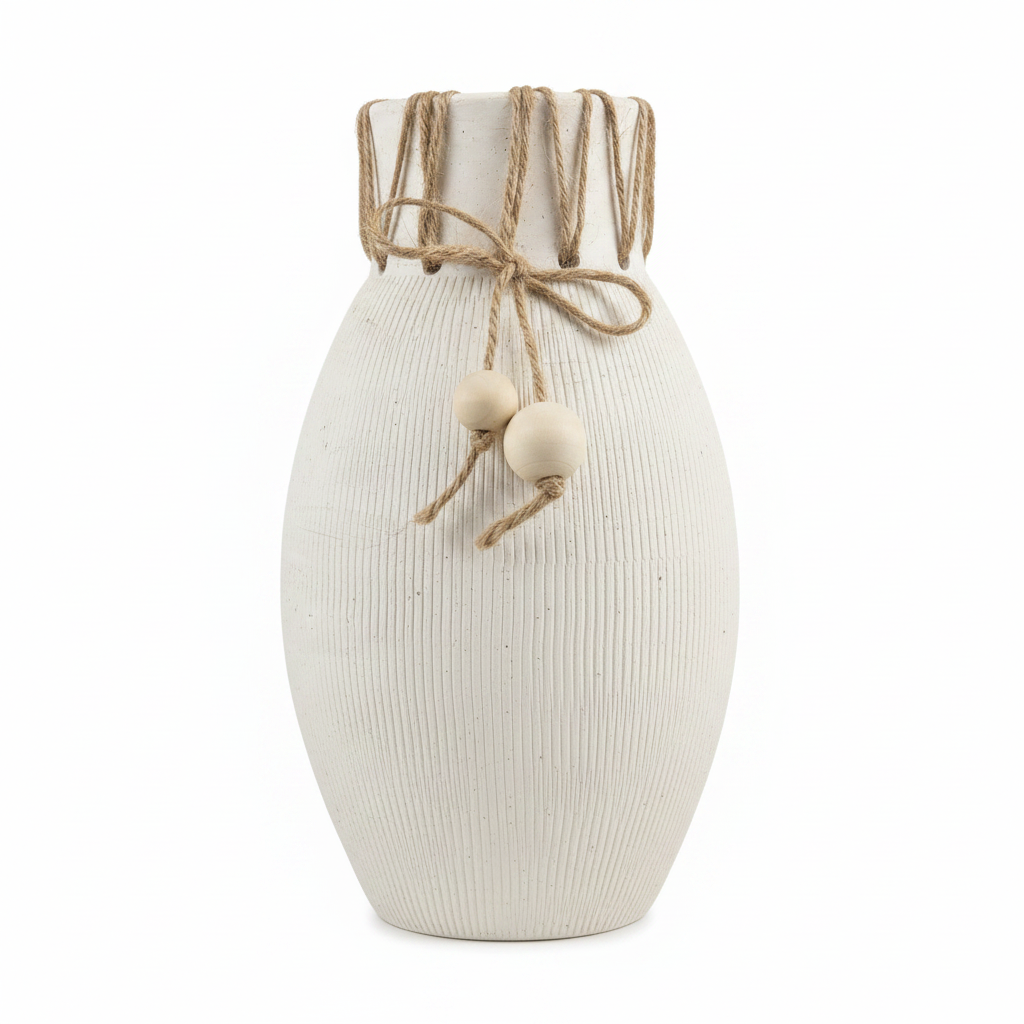 Large Oval Ribbed Ceramic Vase