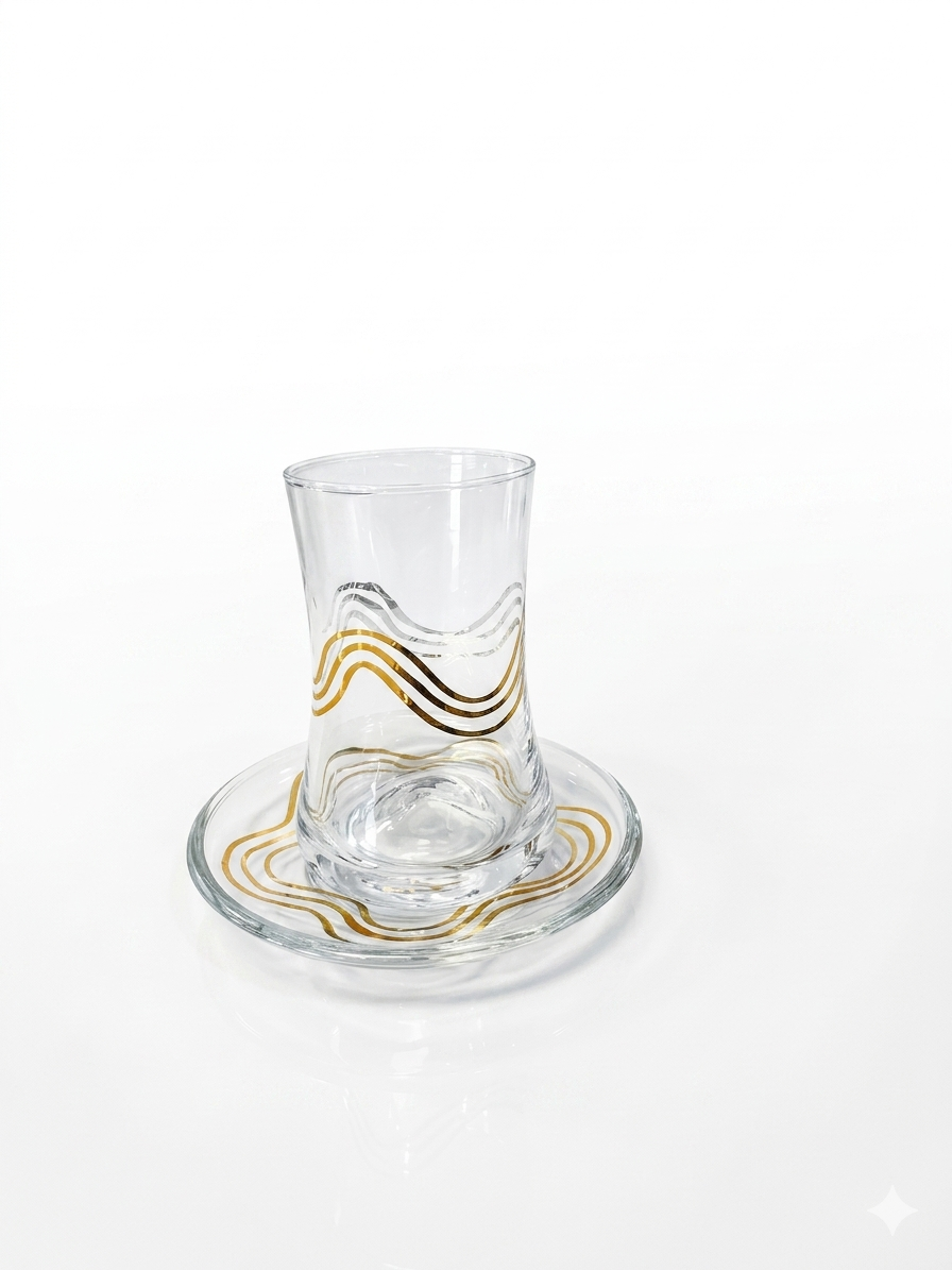 Turkish Tea Glass Set - 6 Pieces with Saucers