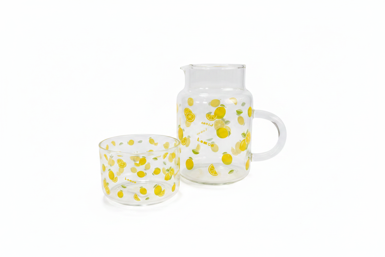 Lemon Pitcher and Bowl - White Background