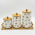 Ceramic Canister Set 3 Sizes with Bamboo Tray