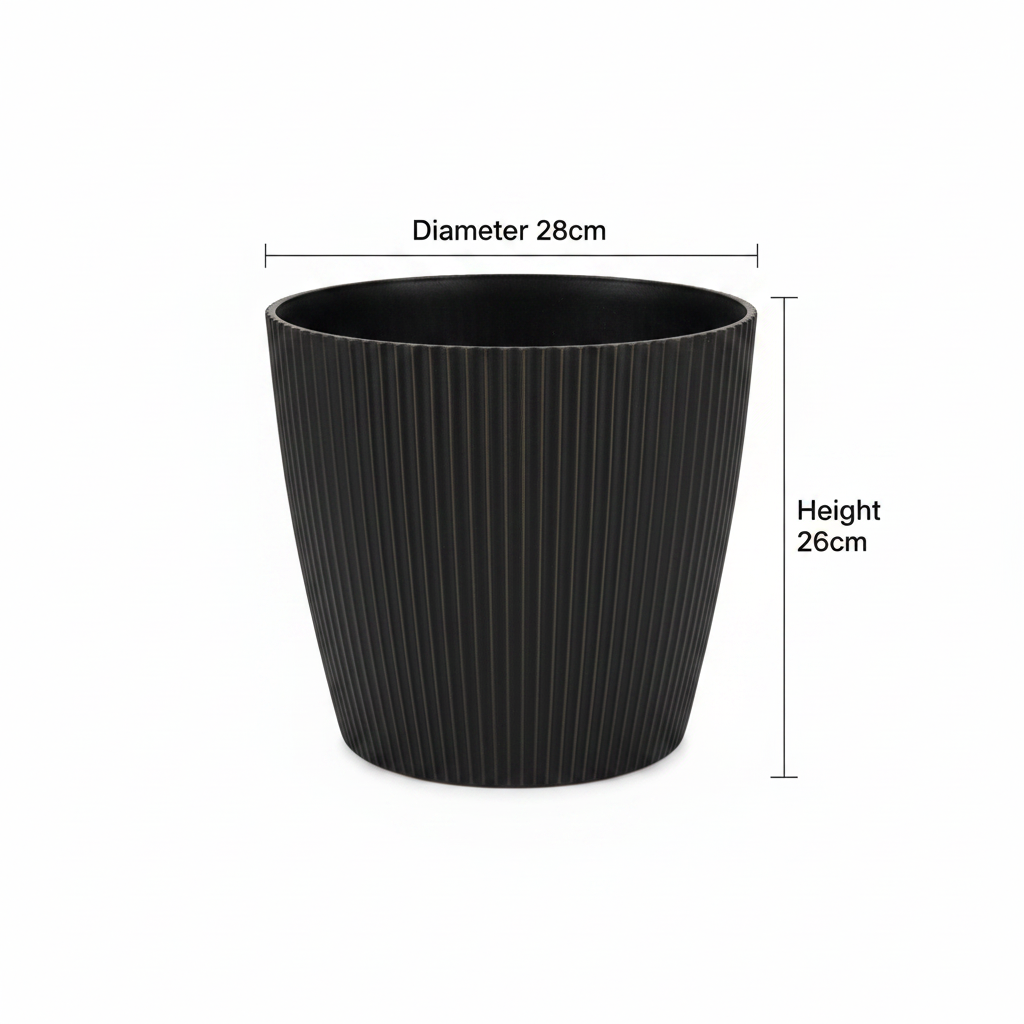 Medium Black Ribbed Pot