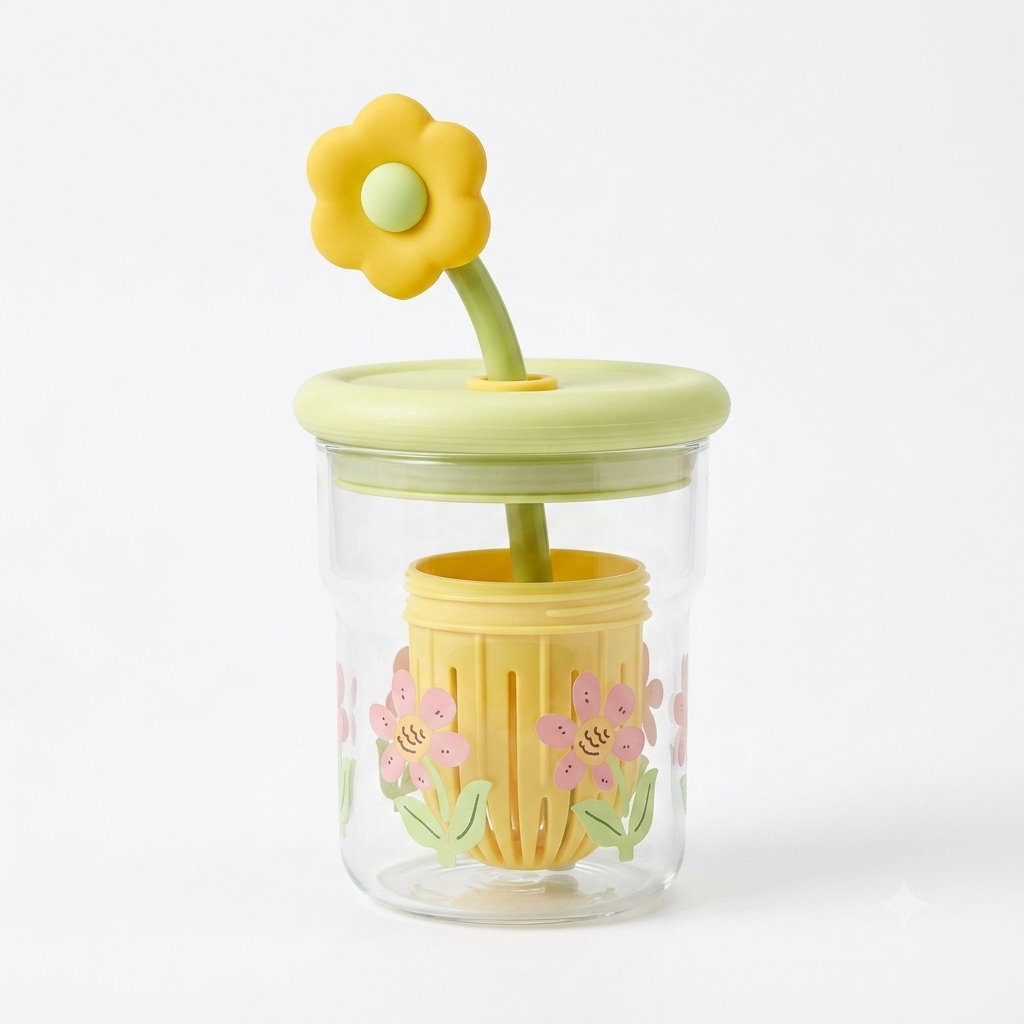 Flower Detox Glass Cup with Infuser Lid 400ml