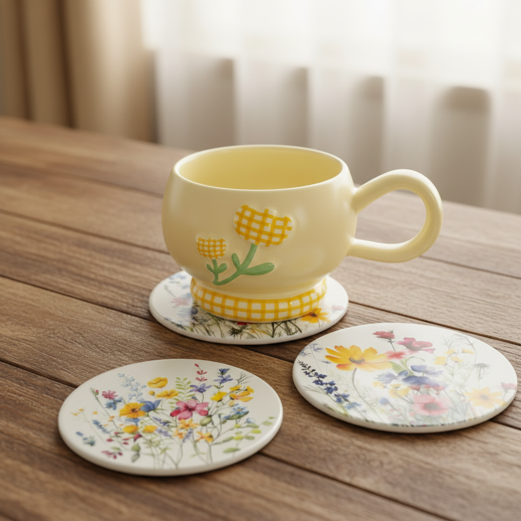 Mug on Coaster on Table
