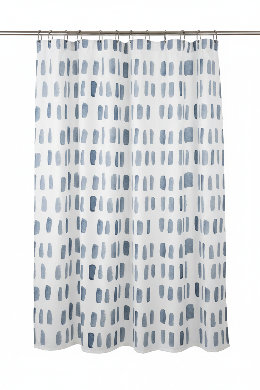 Navy Brushstroke Shower Curtain – Balanced Size