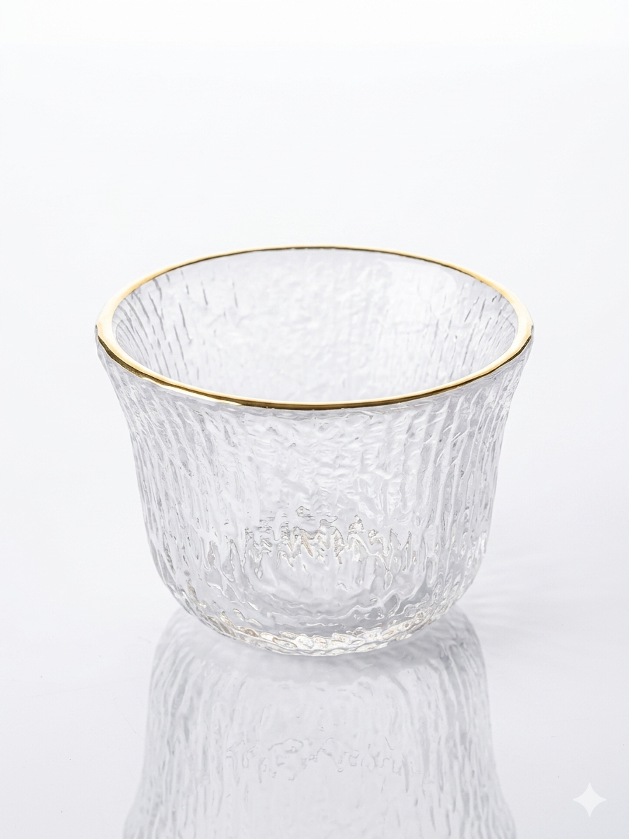 Glass Espresso Cups Set - 8 Pieces with Gold Rim