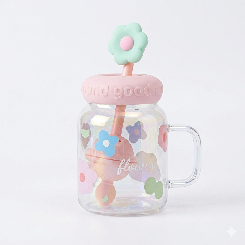 Flower Lid Glass Mug