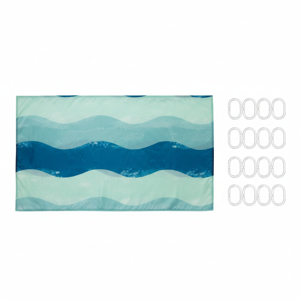 Ocean Waves Shower Curtain Set - White Background